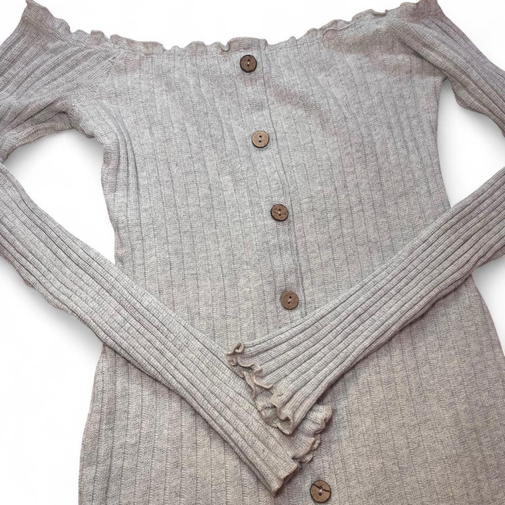 Gray Off-Shoulder Buttoned Mini Dress